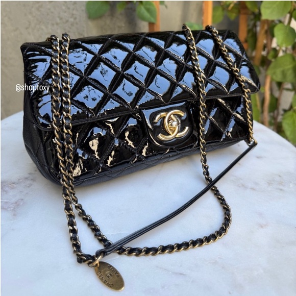 Chanel Classic CC Eyelet Quilted Patent Leather Medium Single Flap Crossbody - Picture 1 of 15